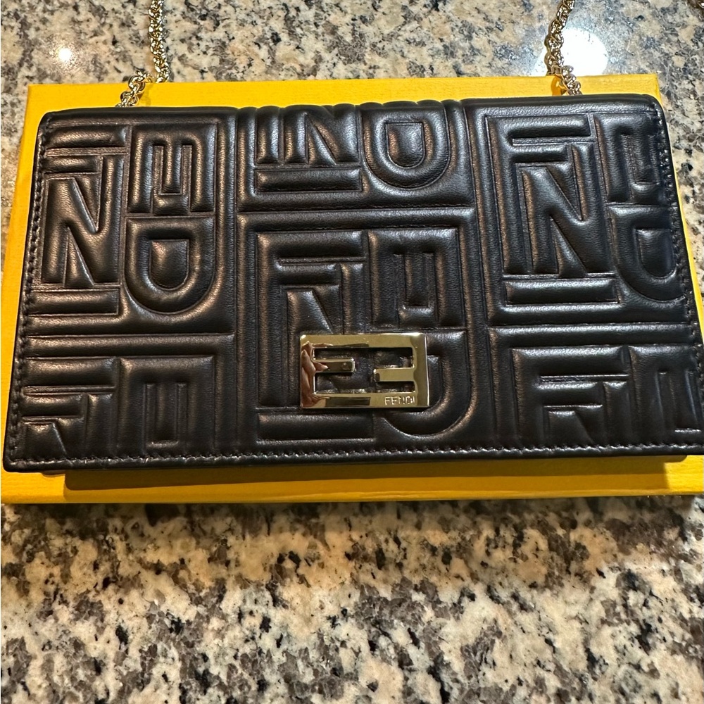 Fendi Black Embossed Leather Crossbody